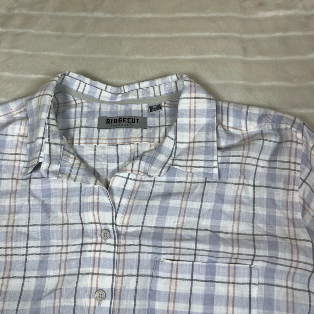 Ridgecut Women’s 2X White Purple Plaid Casual Button Down Preppy Midwest Shirt